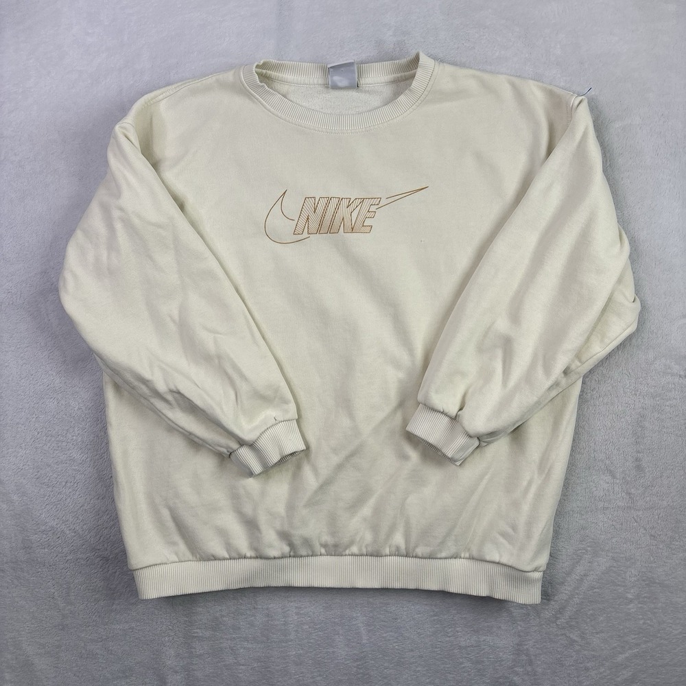 Nike Pullover Long Sleeve Beige Fleece Crewneck Sweatshirt Women's XL